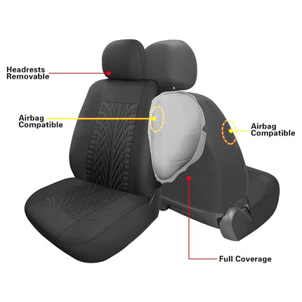 VarCozy Car Seat Covers Full Set, Front Seat Covers and Split Rear Bench Seat Covers for Car, Universal Cloth Seat Covers for SUV, Sedan, Van, Automotive Interior Covers, Airbag Compatible, Black