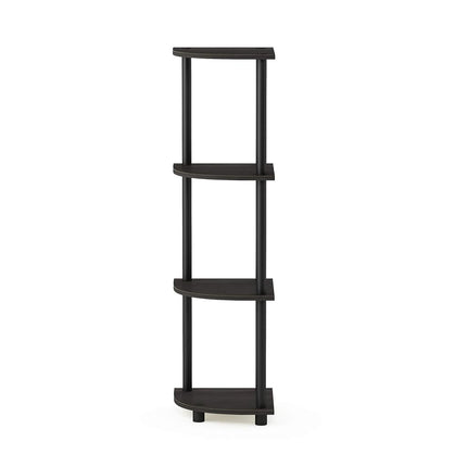 Furinno TURN-N-TUBE Corner Shelf, 4-Tier Corner Bookshelf, Display Storage Shelves with Open Shelves, for Organization and Storage, Living Room, Home Office, Garage, Espresso