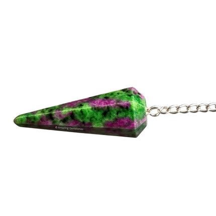 Ruby Zoisite Crystal Pendulum for Divination - Dowsing Pendulum with Chain and Crystal Ball for Reiki Healing and Crystal Grid Meditation