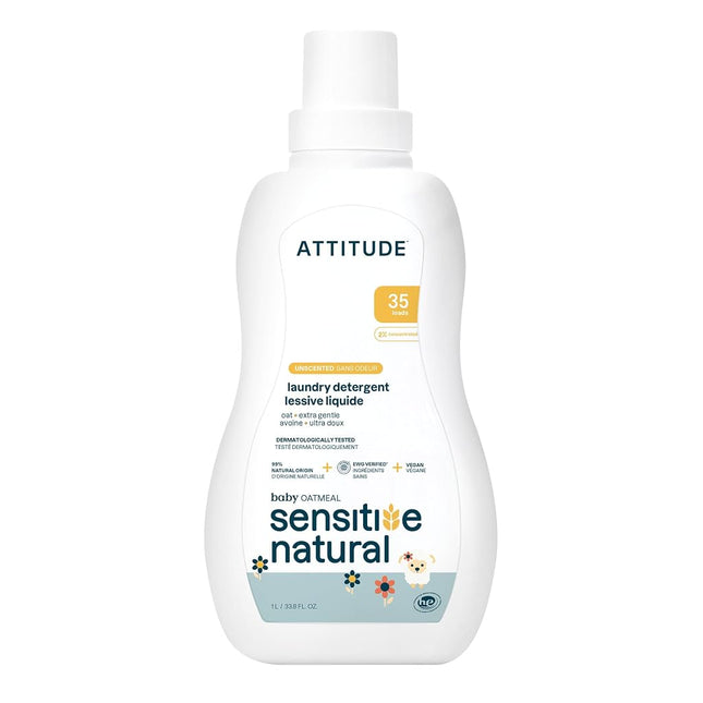 ATTITUDE Sensitive Skin, Hypoallergenic Baby Laundry Detergent, Fragrance Free, 33.8 Fluid Ounce, 35 Loads
