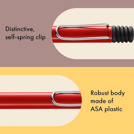 Lamy safari red - Ballpoint Pen with ergonomic grip & line width M - for pleasant long writing - made of robust ASA plastic – including large capacity refill M 16 in blue