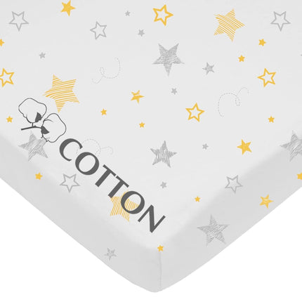 American Baby Company 100% Natural Cotton Fitted Pack and Play Sheet 39" x 27" - Soft & Breathable Pack N Play Sheet for Playpen, Playard & Mini Crib Mattress, Golden Yellow Star, for Boys & Girls