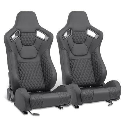 DNA MOTORING Par de asientos de carreras reclinables universales con deslizadores, 20.5" An. X 21" Pr. X 37" Al., Negro, RS-JBR-011-BK-BK
