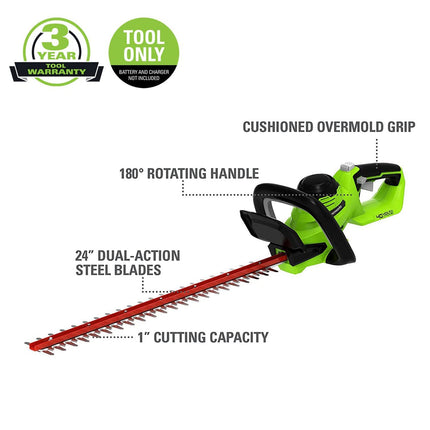 Greenworks 40V 24" Hedge Trimmer (1" Cutting Capacity), Battery Not Included HT40B02