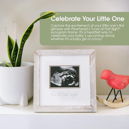 Pearhead Rustic Sonogram Photo Frame, Love at First Sight Baby Keepsake Picture Frame, Gender-Neutral Nursery Décor, Ultrasound Photo