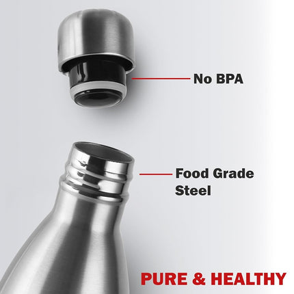 Cello Swift Stainless Steel Vacuum Insulated Flask 1000ml| Hot and Cold Water Bottle with Screw lid, Double Walled Silver Bottle for Home, Office, Travel, Steel Thermos Bottle 1L