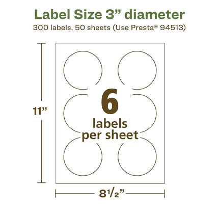 Avery EcoFriendly Matte White Recycled Round Labels, 3" Diameter, Print-to-The-Edge, Matte White Labels, Permanent Label Adhesive, Laser/Inkjet, 300 Printable Labels