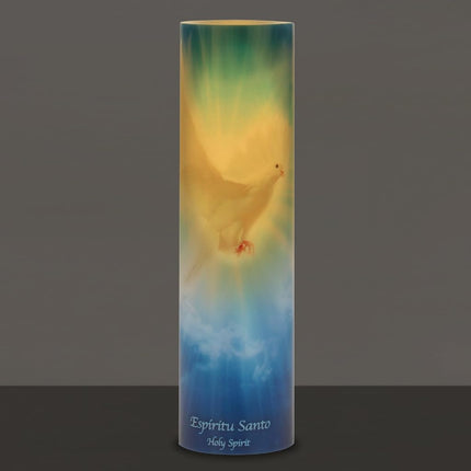 Stonebriar LED Saint Prayer Candle — Automatic Timer, Flameless Candle for Prayer, Memorials & Religious Décor, Holy Spirit, 8"