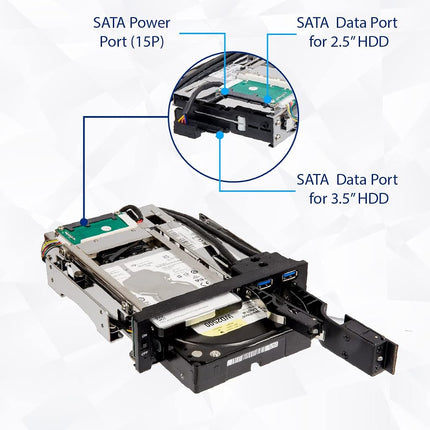 Syba 5.25" Bay Tray Less Mobile Rack for 3.5" and 2.5" Sata III HDD with Extra 2 Port USB 3.0 - SY-MRA55006