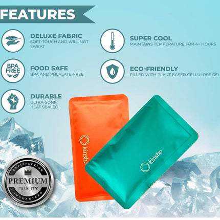 Ice Pack for Kids Lunch Box, Bag and Bento Boxes, 4 Pack Set, Reusable and Refreezable Soft Slim Freezer Pouches for Travel, School, Camping Cooler, Long Lasting Cold, Flexible | Aqua Orange