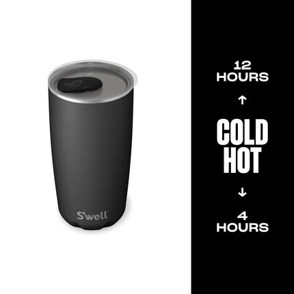 S'well Stainless Steel Tumbler with Clear Slide-Open Lid - 18 Fl Oz - Onyx - Triple-Layered Vacuum-Insulated Containers Keeps Drinks Cold for 12 Hot for 4 Hours - BPA-Free Water Bottle