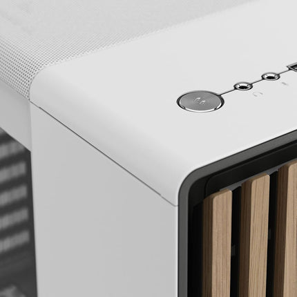 Fractal Design North Chalk White Tempered Glass Clear - Wood Oak front - Glass side panel - Two 140mm Aspect PWM fans included - Type C USB - ATX Airflow Mid Tower PC Gaming Case