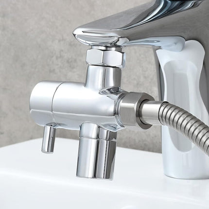 Roscid 3 Way Shower Diverter Valve, Solid Brass, Sink Faucet Splitter for Kitchen or Bathroom, with M22-M24, M22-G1/2 Adaptor, Sliver