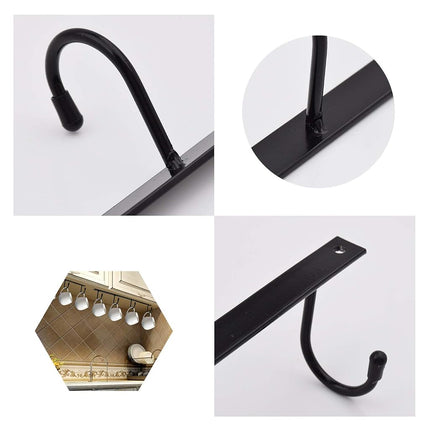 MOCOUM Under Cabinet Metal Mug Holder - Iron Hanging Rack for Coffee Cups and Kitchen Utensils Display (Black, 3)
