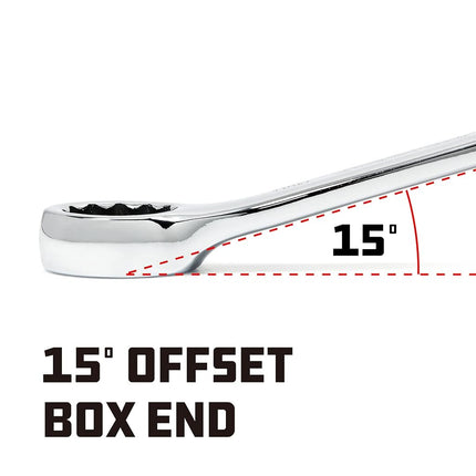 Powerbuilt 24mm Metric Combination Wrench, 12 Point Double Ended Box and Open End, 15 Degree Offset Polished 644128