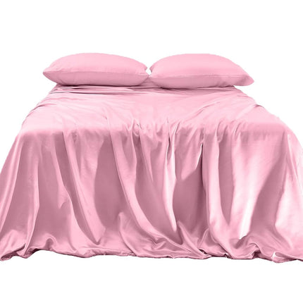 Elegant Comfort Luxurious 4-Piece Silky Satin Sheet Set, Skin and Hair Friendly, Wrinkle, Fade, Stain Resistant with Deep Pockets Fitted Sheet, Cooling Soft Satin Sheet Set, Twin, Light Pink