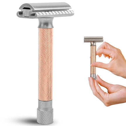 Parker Variant Adjustable Double Edge Safety Razor and 5 Parker Premium Blades (Rose Gold)