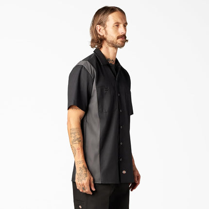 Dickies Men's Two-Tone Short Sleeve Work Shirt, Black, Charcoal, X-Large