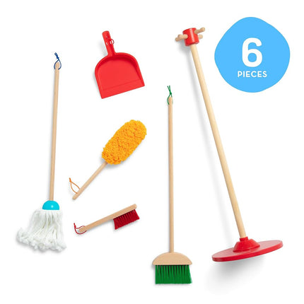 Melissa & Doug Nettoie ! Balaye ! Lave ! Ensemble de nettoyage en bois de 6 pièces pour jeux d'imitation, balai, plumeau, jouets de nettoyage de taille enfant pour garçons et filles - Certifié FSC - Certifié FSC