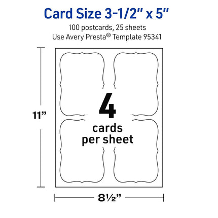 Avery Printable Rectangle Cards, Scalloped Edges, 3.5" x 5", Glossy White Cardstock, Laser/Inkjet, 100 Total, Great for Postcards, Thank You Cards, and More