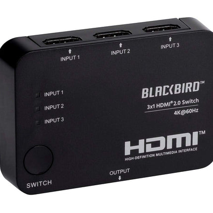 Conmutador HDMI 2.0 Delgado Monoprice Blackbird 4K 3x1 - Negro | 4k a 60Hz, compatible con HDCP 2.2, HDR, compatible con Dolby TrueHD y control remoto IR