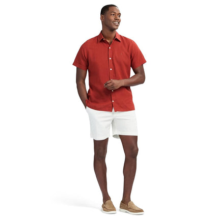 Camisa de manga corta con botones de lino IZOD para hombre, ocre rojo, grande