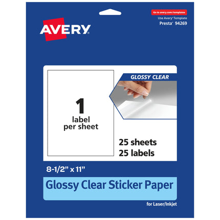 Avery Glossy Clear Sticker Paper, 8.5" x 11" Clear
