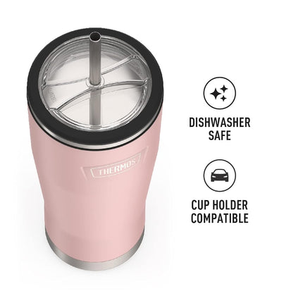 THERMOS ICON Series by Stainless Steel Cold Tumbler with Straw, 24 Ounce, Sunset Pink