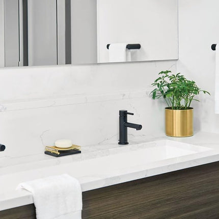 Grifo de baño de arco alto Moen 6190BL Align de un solo mango con conjunto de desagüe, negro mate