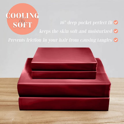 Elegant Comfort Luxurious 4-Piece Silky Satin Sheet Set, Skin and Hair Friendly, Wrinkle, Fade, Stain Resistant with Deep Pockets Fitted Sheet, Cooling Soft Satin Sheet Set, Twin, Burgundy