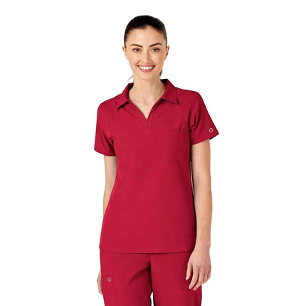 WonderWink Women's Collar Top, Red, X-Small