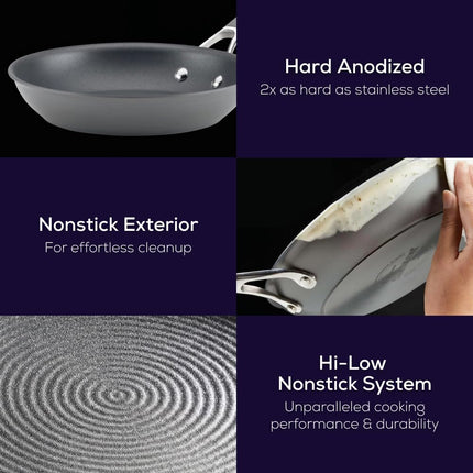 Circulon Radiance Hard Anodized Nonstick Fry Pan Set, Gray | Skillet Set for Everyday Cooking, 8.5 / 10 and 12.25 Inch | Even Heat Distribution and Easy Food Release Ergonomic Handles