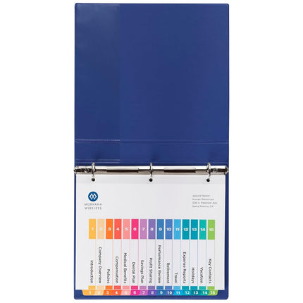Avery 15 Tab Dividers for 3 Ring Binders, Customizable Table of Contents, Multicolor Tabs, 3 Sets (11074)