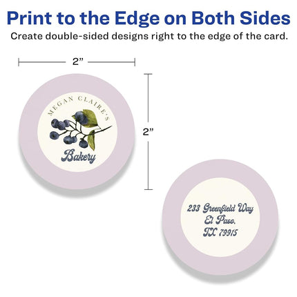 Avery Printable Round Business Cards with Sure Feed Technology, 2" Diameter, Ivory Cardstock, Print-to-the-Edge, Laser/Inkjet Cards, 600 Total