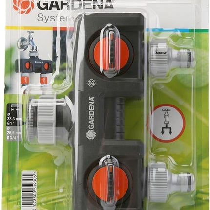 Gardena Twin-Tap Connector: Connects Two Devices to the tap, can be Used with Gardena Water Computers and timers, Water Flow can be Regulated or Switched Off (8193-20)