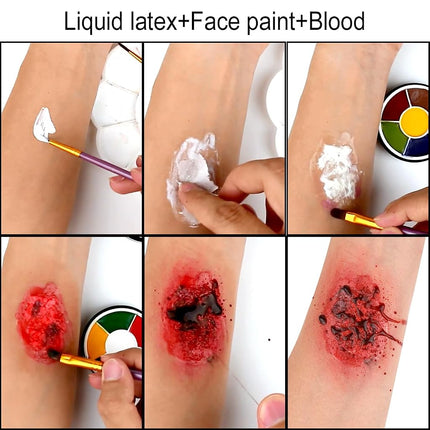 Bowitzki Halloween SFX Makeup Kit Special Effect Makeup,Liquid Latex+Scab Blood+Spray Blood+6 Colors Oil Based Face Paint+SFX bruise wheel+Skin Wax+Stipple Sponges+Latex free Sponges+Spatula+Brushes