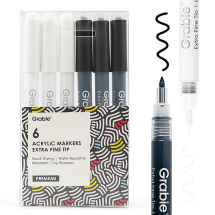 Grabie 6 Pack of Black & White Acrylic Paint Marke