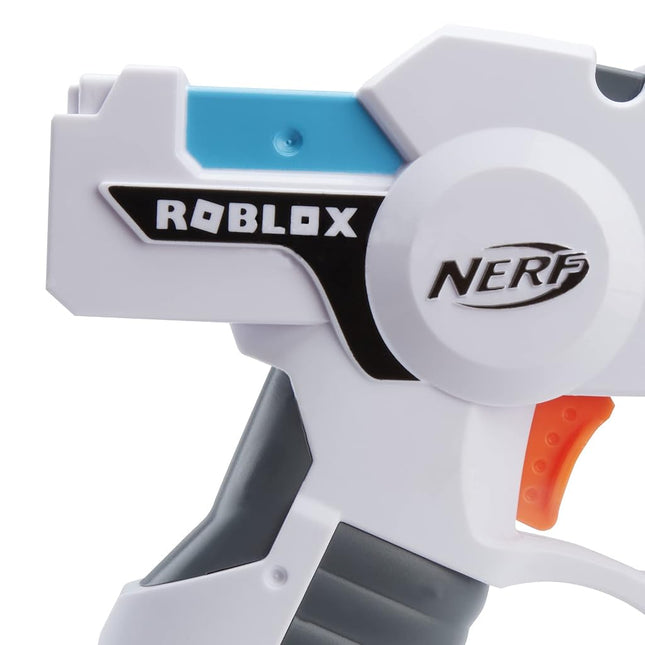 NERF Roblox Strucid: Boom Strike Dart Blaster, Pull-Down Priming Handle, 2 Elite Darts, Code to Unlock in-Game Virtual Item, White