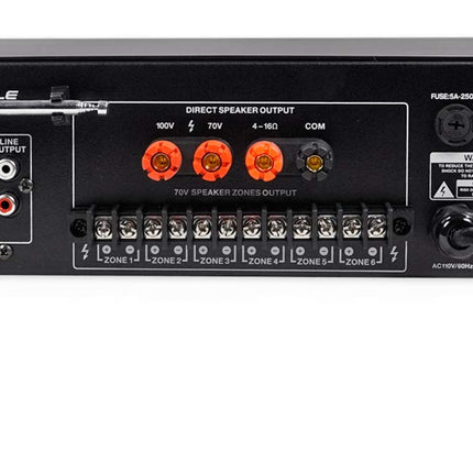 Amplificador comercial/para restaurante Rockville RCS180-6 de 180 vatios, 6 zonas, 70V, con Bluetooth