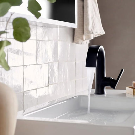 Moen S6910BL Doux One-Handle High Arc Laminar Stream Bathroom Faucet, Matte Black