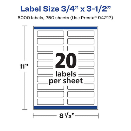 Avery Matte White Rectangle Labels with Sure Feed, 75" x 3.5", 5,000 Matte White Printable Labels
