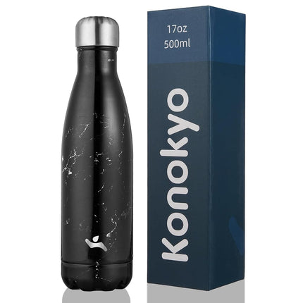Konokyo Insulated Water Bottles,17oz Double Wall Stainless Steel Vacumm Metal Flask for Sports Travel,Marble-Midnight