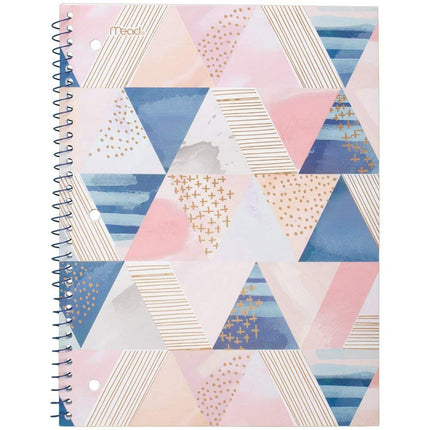 Cuaderno espiral Mead, 1 materia, a rayas universitarias, 70 hojas, 10-1/2" x 7-1/2", Shape It Up, morado, verde azulado, rosa, paquete de 3 (38191)