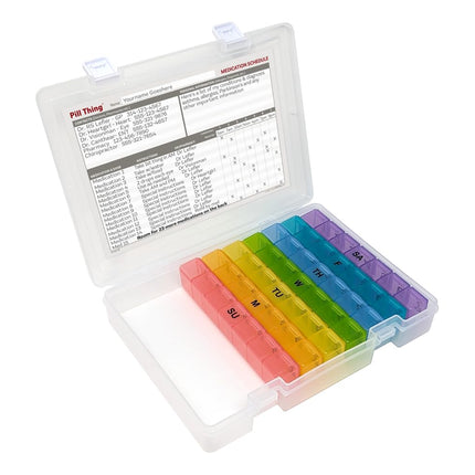 7 Times a Day Weekly Pill Box Organizer Case, Secure 7X Pillbox with Medication Schedule (7 Time-a-Day)