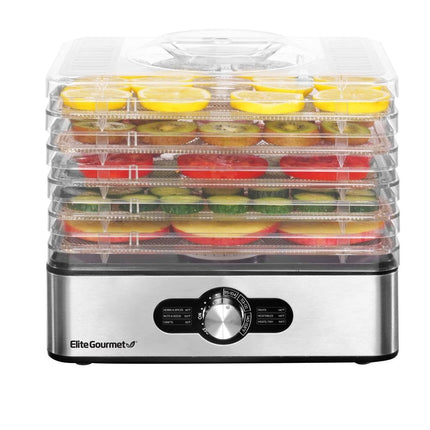 Déshydrateur alimentaire Elite Gourmet, déshydrateur alimentaire avec plateaux en acier inoxydable, commandes de température réglables, pour viande séchée, herbes, fruits, légumes, collations, 5 plateaux