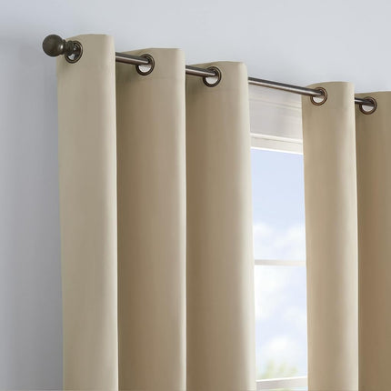 Eclipse Blackout Curtains for Bedroom - Microfiber 42" x 84" Insulated Darkening Single Panel Grommet Top Window Treatment Living Room, Beige