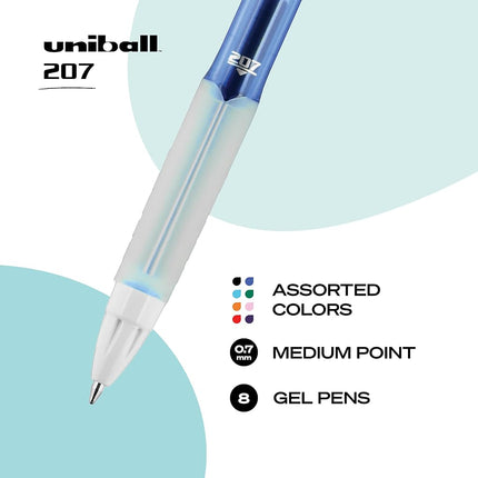 uni-ball 207 Retractable Gel Pens Medium Point, 0.7mm, Assorted, 8 Pack