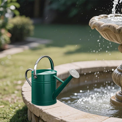 SunnyTong Metal Watering Can for Outdoor and Indoor Plants, Watering Can Decor, 1 Gallon (Green Stainless Steel Handle)
