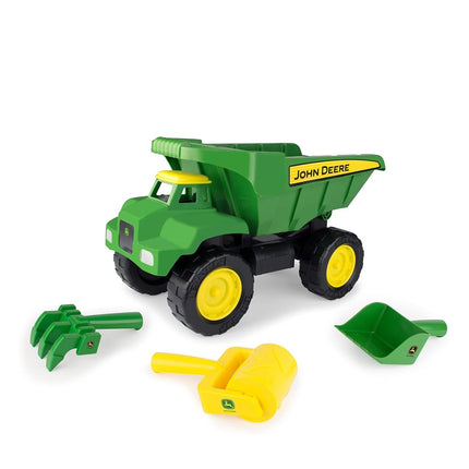 JOHN DEERE 46510 15" Big Scoop Dump Truck Sandbox Toy with Sand Tools, Green, Frustration Free Packaging