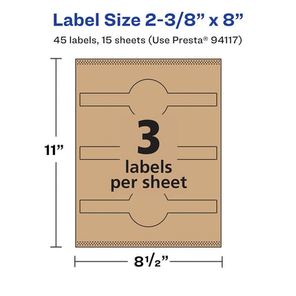 Avery Kraft Brown Cigar Labels with Sure Feed, 2-3/8" x 8", 45 Kraft Brown Labels, Laser/Inkjet Printable Labels